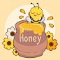 矢量蜂蜜蜂巢蜜糖罐子插画