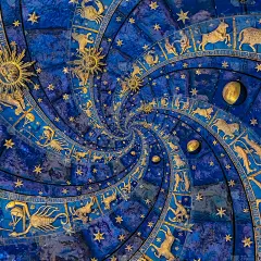Droste背景的影响。与占星术和幻想有关的抽象设计。