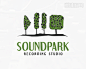 soundpark音乐公园logo设计采用树做成的播放、暂停以及停止按钮。
