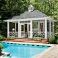 Poolside Perch This pool house boasts an open-air living room with all the comfort and attitude of its indoor counterpart