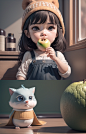 00004-2581153035-8-month baby boy, cute, big eyes, black hair, eating an apple, Pixar style, Disney style, super eralism, exquisite 3D rendering,