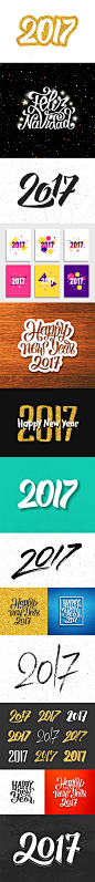 Happy New Year 2017 greeting cards design : Happy New Year 2017 vector greeting cards made for microstocks. Calligraphy and typography design collection of winter holidays greetings.