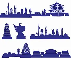 西安元素剪影   - 源文件下载【酷图网】钟楼,大雁塔剪影,小雁塔剪影,西安电视塔,城市剪影,大唐芙蓉园,