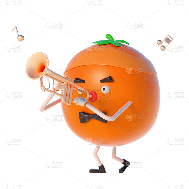 C4D-3D拟人音乐节水果元素-橘子