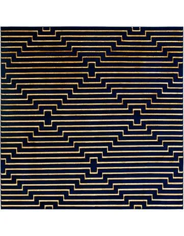 其中包括图片：Navy Blue and Gold 10' x 10' Vogue Geo Square Rug-花瓣网