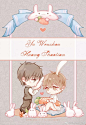 #喻黄##喻文州##黄少天# 画了喻x猫／兔／柯基天天滴图 准备做三套组合立牌啦！图系附赠的明信片