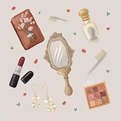 花花与生活小物件镜子口红香水眼影耳环