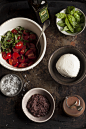 caprese salad in phyllo baskets with an olive tapenade vinaigrette