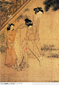 中国国画之人物-古代打保龄球的女子