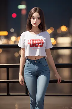 AI绘图-白色T恤牛仔裤美女-今日头条