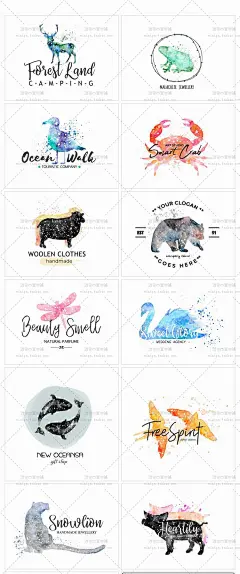 43号水彩剪影动物麋鹿海豚店铺logo标志水印头像PSD模板设计素材-淘宝网