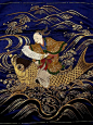 Japan, Fukusa is from Meiji period (1868-1912). It has a design of Kinkou Sennin, a legendary wizard in ancient China who is an expert on carp. which is finely embroidered.