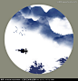 圆形小品水墨画山水