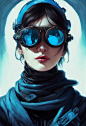 Beautiful Cyberpunk Female Space Pirate, Hyperdetailed, Goggles, mystical, smoke, fantasy, Orphism, 2d Artwork, Concept art, Dig