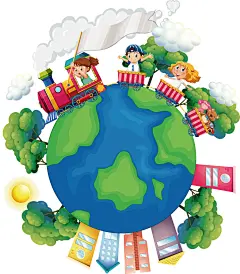 卡通矢量儿童环保小火车背景插画