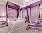 Large contemporary master carpeted bedroom idea in London with purple walls