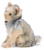 A STEIFF HEAD-TURNING FLUFFY, (3323,2H), seated, grey tipped mohair, green and black glass eyes, pink stitching, whisker, red stitched claws, tail-operated head mechanism, ribbon with bell and FF button with red cloth tag, circa 1932 --7½in. (18.5cm.) hig