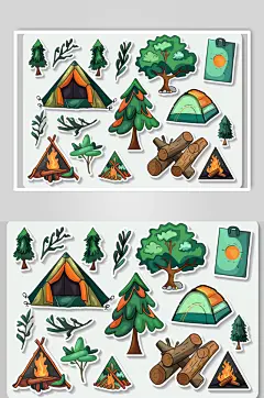 AI数字艺术户外露营插画贴纸元素-众图网