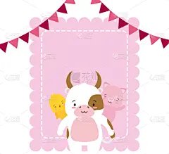 可爱的,动物,公牛,猪,小鸟,贺卡,婴儿,华丽的,小的,性格