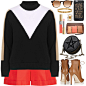 A fashion look from October 2016 featuring color block tops, cuffed shorts and black leather booties. Browse and shop related looks.