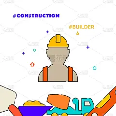 工人，建设者在安全帽填充线图标，简单的插图
