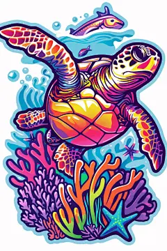 海洋生物海龟贴纸
