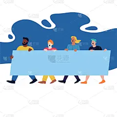 全彩色平面插图的抗议与一个平滑的形式在背景上。不同的人举着旗帜走着