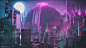 General 1920x1080 city cyberpunk ball Moon bright purple night neon neon glow cityscape