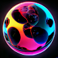 Photo futuristic neon 3d bubble or sphere with 3d liquid shapes inside circle objects with gradient texture glowing fluid shapes modern design 3d render