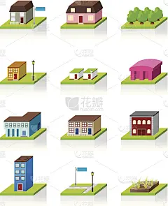 矢量建筑图标- 3D插图