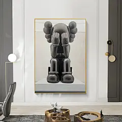 手绘油画KAWS挂画大幅落地画客厅沙发背景装饰画轻奢玄关入户走廊-淘宝网