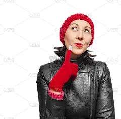 穿着皮夹克沉思的女孩