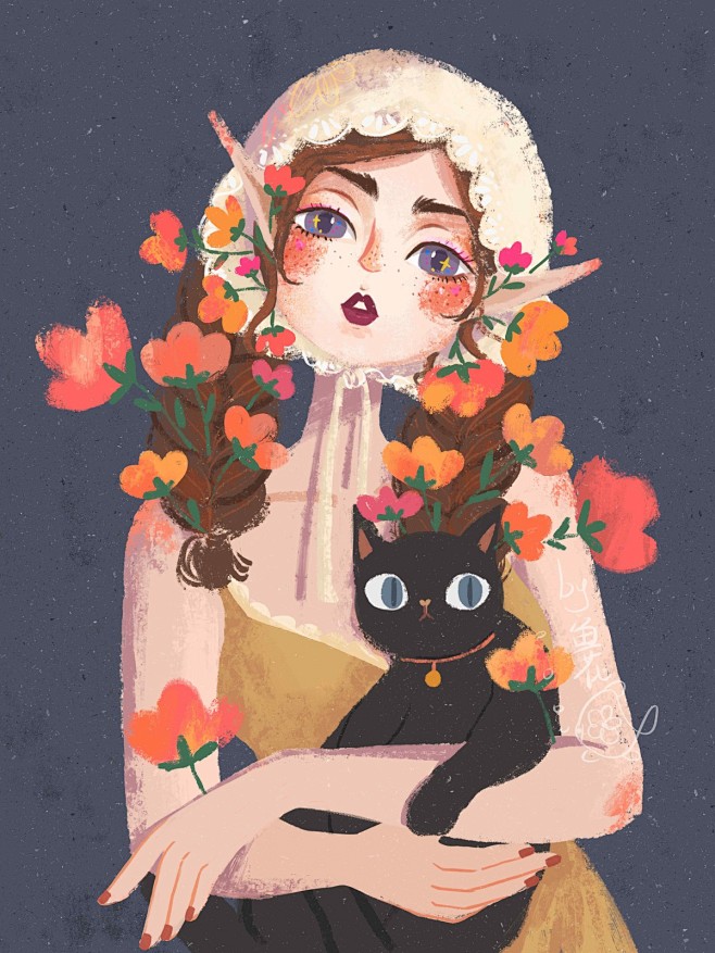 戴蕾丝头巾的你_鱼花❀__插画师作品_涂...