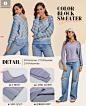 Saodimallsu Womens Striped Sweaters V Neck Color Block Long Sleeve Knit Side Slit Loose Fall Pullover Tops at Amazon Women’s Clothing store