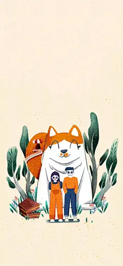 插画 大猫咪 情侣 全家福