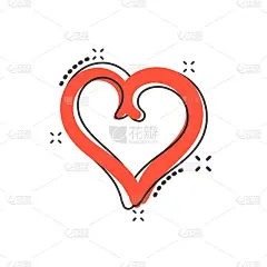 矢量卡通手画心形图标在漫画风格。爱素描涂鸦心插图象形文字。手绘情人节商务飞溅效果概念。