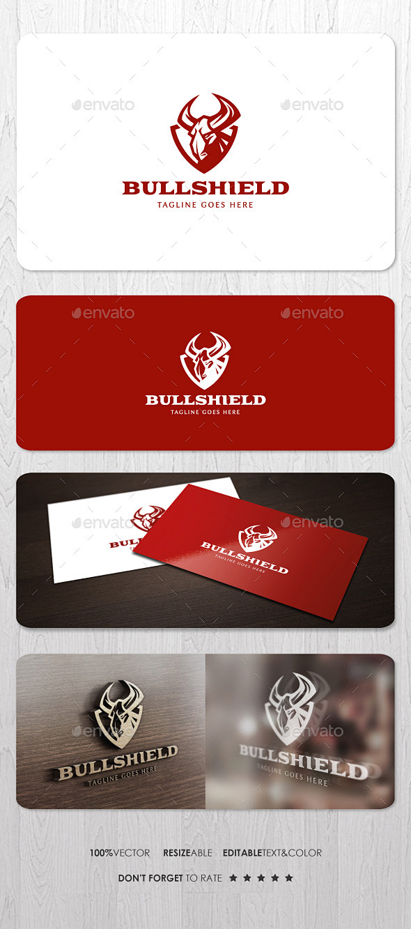 牛盾牌标志——动物标志模板Bull Shield Logo - Animals Logo Templates进攻型、生气、汽车、牛、决心、耐力 ...