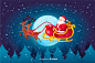 Santa claus flying in sleigh Free Vector