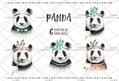 卖萌可爱手绘水彩民族风可爱熊猫PNG免抠图设计素材 2017030206-淘宝网