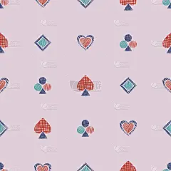 无缝矢量几何图案与图标的扑克牌。背景与手绘纹理几何图形。彩色图形插图模板包装，web背景，墙纸