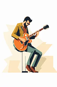 AI数字艺术扁平化乐器音乐人物插画
