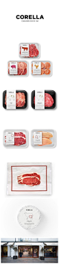 CORELLA，西班牙的一家小商铺，但他们在售卖肉类和奶酪时的包装上却丝毫不含糊。由设计工作室Fauna为他们设计的包装VI，只选用黑色和白色作为主视觉，通过简单的动物图形标识每一盒装的是什么肉。特别是动物身上的红色方框，要你不自觉想象要你即将吃的是它们身上的哪个部位。@北坤人素材