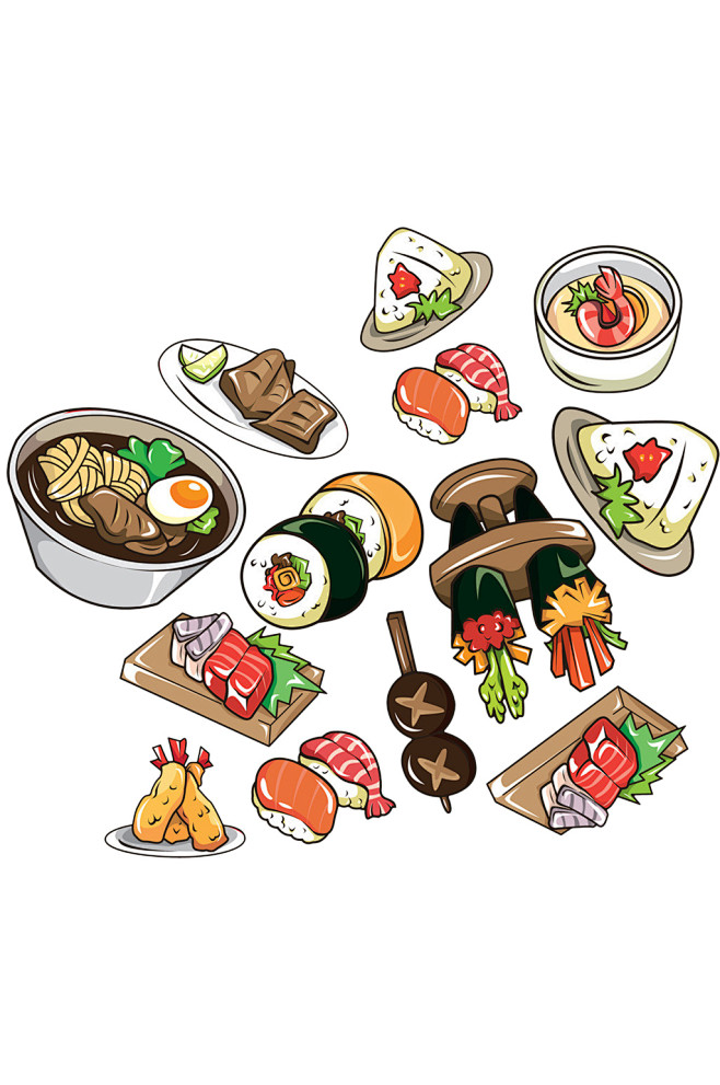 手绘插画卡通海鲜日料美食食物素材免抠元素