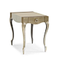 #Caracole: French-y.  A creme faux Shagreen band wraps around the top of the table while silverleaf Pompeii surrounds it.