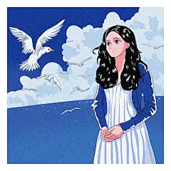 人物头像 少女 大海 海鸥 蓝色 插画 动漫 宫崎骏