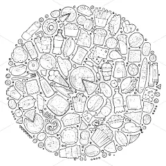 符号,乱画,快餐,漫画,组物体,圆形,华丽的,布置,收集,捆