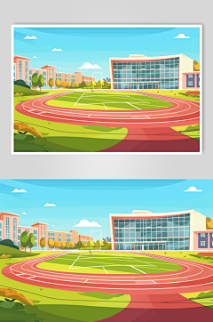 AI数字艺术扁平风校园球场操场插画-众图网