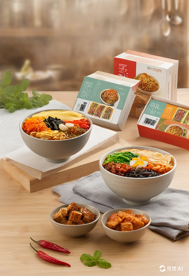 2x3_餐桌美食场景_桌上有两碗面和包装盒_正视角度 (17)
