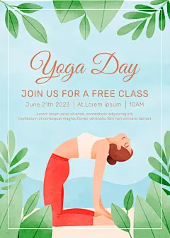 手绘卡通扁平瑜伽运动海报设计