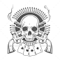 头骨卡片和交叉左轮手枪——纹身矢量Skull with Cards and Crossed Revolvers - Tattoos Vectors卡、赌场、装饰、陷入困境的象征,恐惧,图形,枪,万圣节,图标,说明,徽章,老海盗,手枪,玩耍,打印好,复古,左轮手枪,岩石,符号,骨架,头骨,微笑,象征,纹身,撕裂,矢量,武器,翼 card, casino, decorative, distressed, emblem, fear, graphic, gun, halloween, icon, illustra